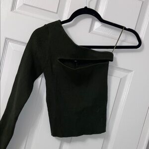 Green Asymmetrical Fitted Crop Top